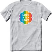 Love Is Love | Pride T-Shirt | Grappig LHBTIQ+ / LGBTQ / Gay / Homo / Lesbi Cadeau Shirt | Dames - Heren - Unisex | Tshirt Kleding Kado | - Licht Grijs - Gemaleerd - L