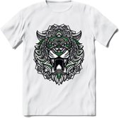 Tijger - Dieren Mandala T-Shirt | Groen | Grappig Verjaardag Zentangle Dierenkop Cadeau Shirt | Dames - Heren - Unisex | Wildlife Tshirt Kleding Kado | - Wit - M