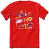 Love Has No Gender | Pride T-Shirt | Grappig LHBTIQ+ / LGBTQ / Gay / Homo / Lesbi Cadeau Shirt | Dames - Heren - Unisex | Tshirt Kleding Kado | - Rood - 3XL