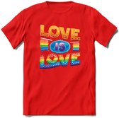 Love Is Love | Pride T-Shirt | Grappig LHBTIQ+ / LGBTQ / Gay / Homo / Lesbi Cadeau Shirt | Dames - Heren - Unisex | Tshirt Kleding Kado | - Rood - XXL