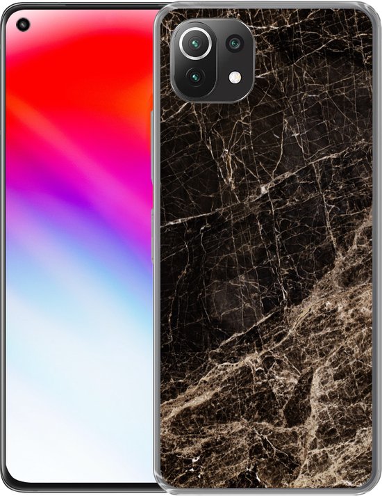 Telefoonhoesje Geschikt voor Xiaomi Mi 11 Lite hoesje - Marmer print - Luxe - Zwart - Siliconen Telefoonhoesje Telefoonhoesje