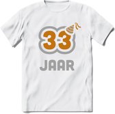 33 Jaar Feest T-Shirt | Goud - Zilver | Grappig Verjaardag Cadeau Shirt | Dames - Heren - Unisex | Tshirt Kleding Kado | - Wit - S