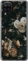 Geschikt voor Samsung Galaxy A12 hoesje - Bloemen - Patronen - Vogel - Siliconen Telefoonhoesje