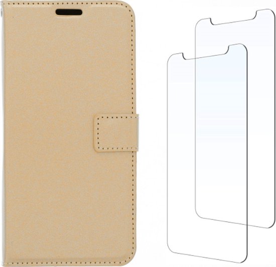 LuxeBass iPhone SE 2020 / iPhone 7 / iPhone 8 hoesje book case + 2 stuks Glas Screenprotector Goud - telefoonhoes - gsm hoes - telefoonhoesjes - glas scherm - bescherming