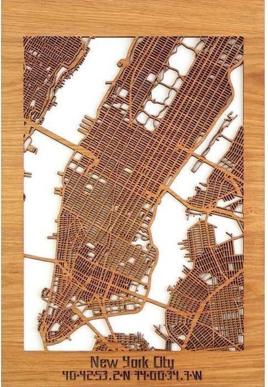 Plan de la ville New York City Bois Zwart - 40x60 cm - Déco plan de la ville - Décoration murale
