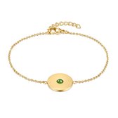 Twice As Nice Armband in goudkleurig edelstaal, cirkel en groene aventurien  15 cm+3 cm