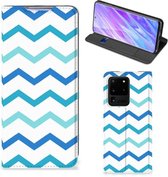 Geschikt voor Samsung Galaxy S20 Ultra Hoesje met Magneet Zigzag Blauw