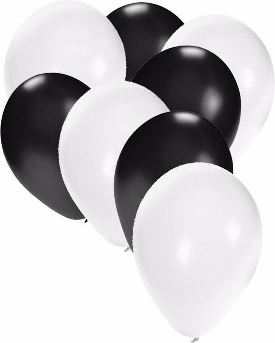 Hopelijk Geestelijk Hallo 30x ballonnen wit en zwart - 27 cm - zwarte / witte versiering | bol.com