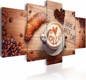 Schilderij - Have a nice day! Koffie en croissant, 5 luik, bruin/wit, 2 maten, Premium print