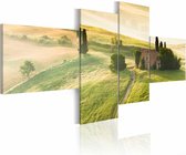 Schilderij - Schilderij Toscane, Groen, 4luik , wanddecoratie , premium print op canvas