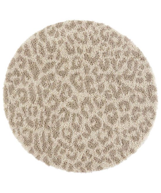 bol.com | Rond hoogpolig vloerkleed luipaard Moss - beige 160 cm rond