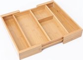 Decopatent® Uitschuifbare bestekbak 3 Vaks -> Uitschuifbaar naar 5 Vaks - Keukenla Bestek organizer bamboe hout - 43.5 x 36 x 6 Cm