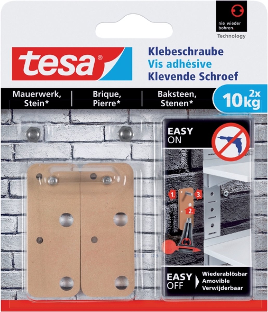 Tesa Klevende schroef - Voor steen en baksteen - belastbaar tot 10 kg - 2 stuks - Tesa