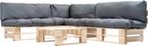 4-delige Loungeset pallet met grijze kussens FSC hout