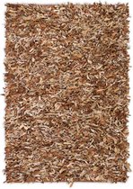 Tapijt shaggy hoogpolig 80x160 cm echt leer tan