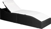 Ligbed met kussen poly rattan zwart