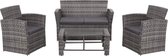 4-delige Loungeset met kussens poly rattan grijs (incl. Fleecedeken)