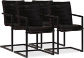 Eetkamerstoelen 4 st echt leer antraciet