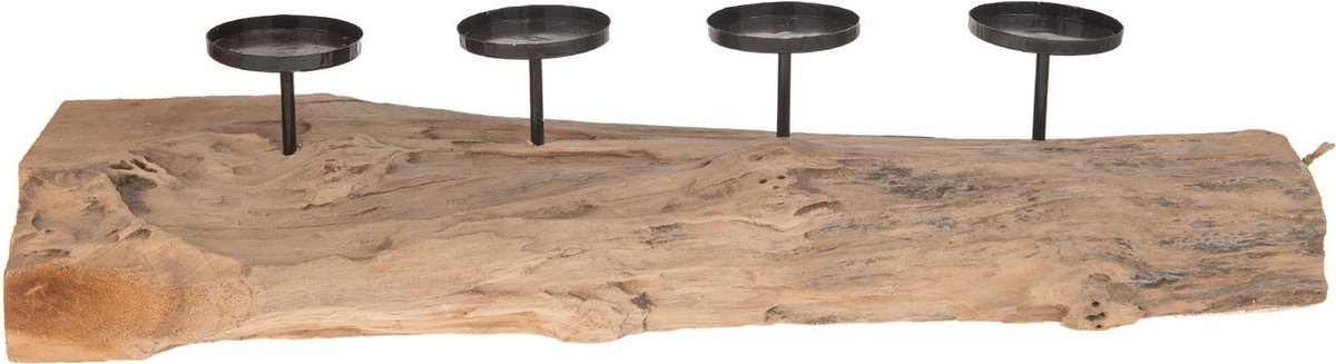 Dijk Natural Collections Stronk met 4 kaarsenhouders - Teak hout - 70 x 20 x 16 cm