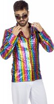 Wilbers & Wilbers - Jaren 80 & 90 Kostuum - Festival Overhemd Stralend Glinsterende Regenboog Man - Multicolor - Maat 54 - Carnavalskleding - Verkleedkleding