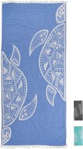 ZusenZomer Hamamdoek TURTLE XL - strandlaken hammam handdoek - hoogwaardig katoen - 95 x 200 cm  - Blauw
