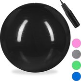 ballon de fitness relaxdays 55 cm - avec pompe - ballon de gym - ballon assis - ballon de yoga - ballon de pilates - PVC noir