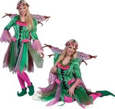 Funny Fashion - Elfen Feeen & Fantasy Kostuum - Rosy De Elf - Vrouw - groen,roze - Maat 36-38 - Carnavalskleding - Verkleedkleding