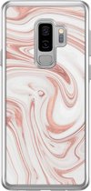 Samsung S9 Plus hoesje siliconen - Drama peach marble | Samsung Galaxy S9 Plus case | Roze | TPU backcover transparant