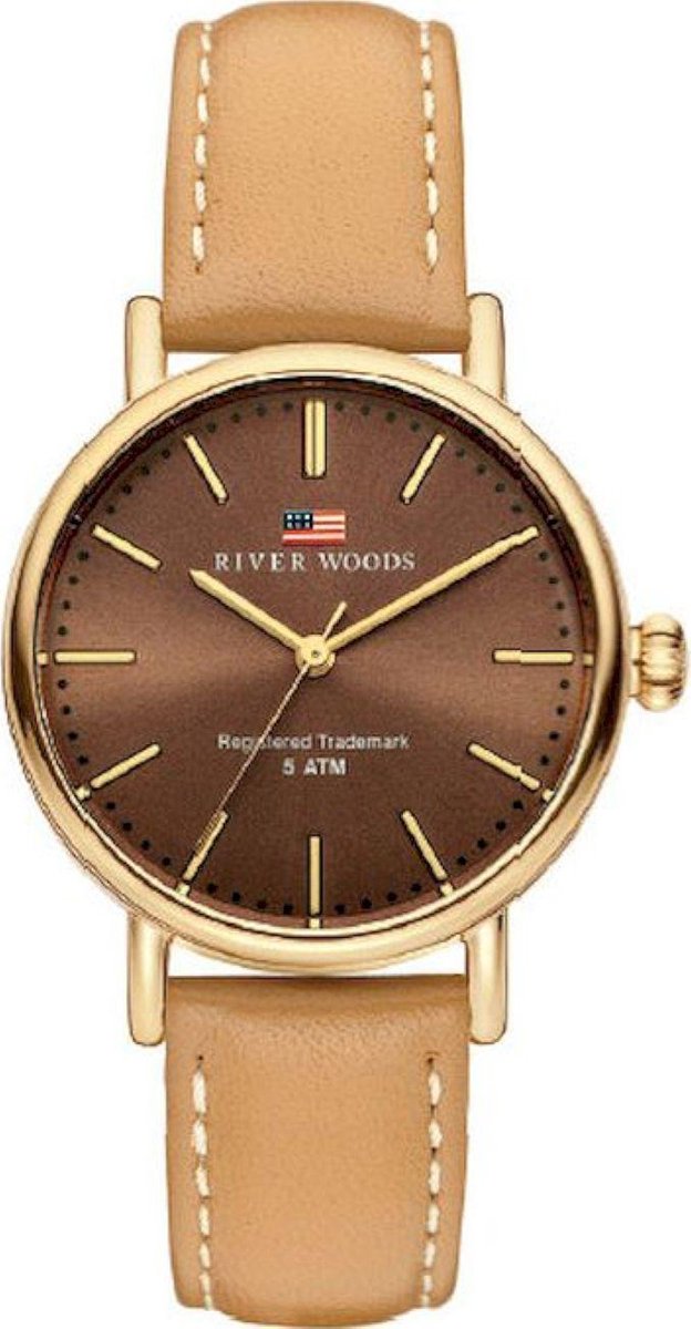 River Woods Oswego RW340016 Horloge - Leer - Bruin - Ø 34 mm