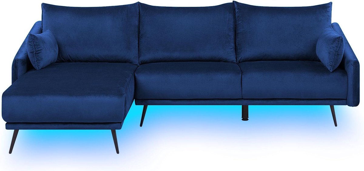 Beliani VARDE Corner Sofa with LED Blauw Fluweel