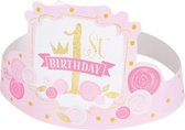 Unique Kroontjes "1st Birthday" 6 Stuks Roze - eerste verjaardag - cakesmash - 1e verjaardag