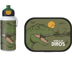 foto van Mepal lunchset Campus – Broodtrommel en Drinkbeker voor kinderen – Bento box – Pop-up drinkfles – Dino