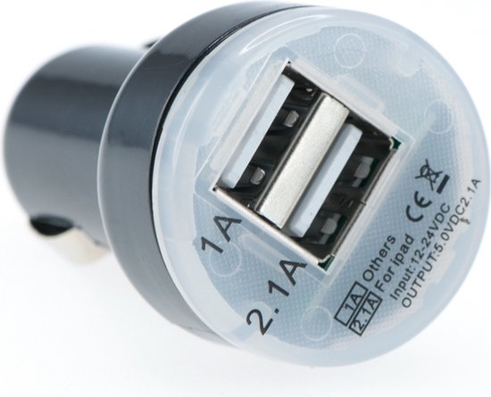 Universele Autolader - 2 USB Poorten - Sigarettenaansteker - Multi-Oplader - Blauw