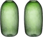 2x Ronde vazen groen glas 36 cm glas - Home Deco vazen - Woonaccessoires
