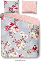 Good Morning 5983-P Floral- dekbedovertrek - eenpersoons - 140x200/220 cm  - 100% katoen - grijs