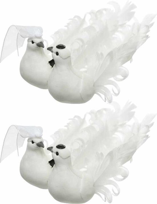 2x Witte duiven vogels trouwpaar decoratie 16 cm op clip -  Bruiloft/huwelijk/trouwerij... | bol.com