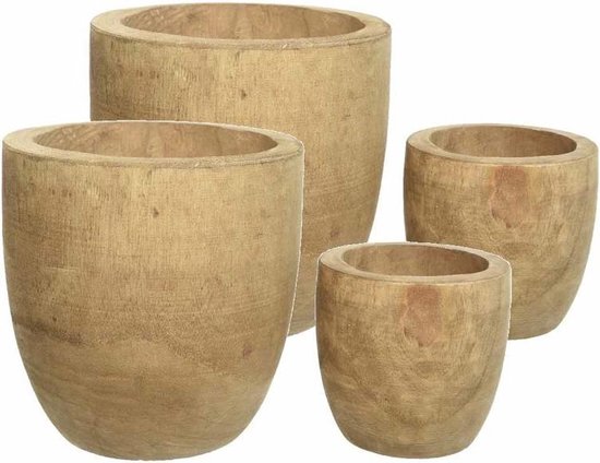 Set van 4 ronde houten plantenpotten/bloempotten set 16 en 26 cm -... |  bol.com