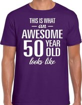 Awesome 50 year - geweldige 50 jaar cadeau t-shirt paars heren -  Verjaardag cadeau L
