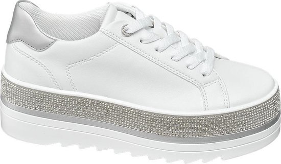 Graceland Dames Witte platform sneaker sierstenen - Maat 41 | bol.com