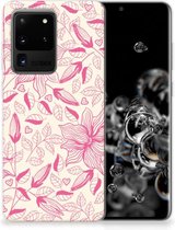 Back Cover Geschikt voor Samsung S20 Ultra TPU Siliconen Hoesje Pink Flowers