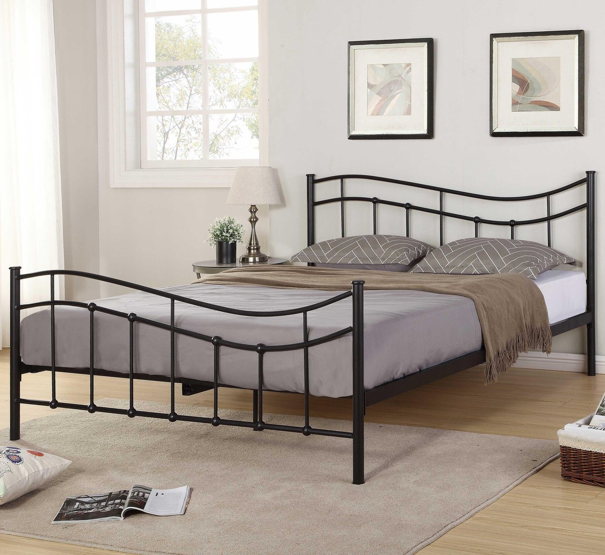 Tweepersoonsbed Odile 140x200 - zwart metaal - Poldimar - Tweepersoons bedkader - Zwart - Metaal Tweepersoons Normaal bed