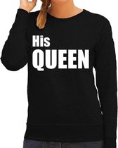 His queen sweater / trui zwart met witte letters voor dames L