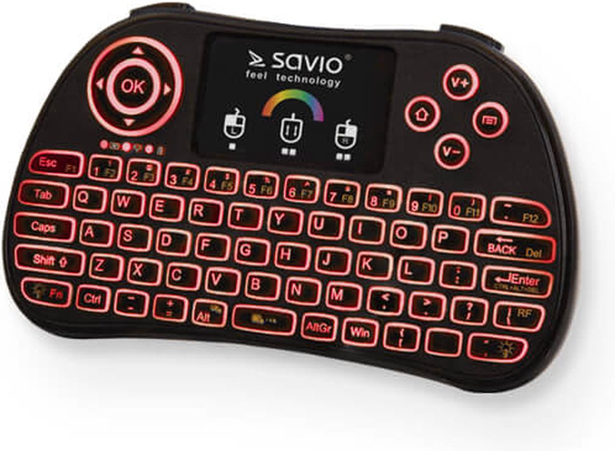 Savio Verlicht mini draadloos toetsenbord RGB TV Box, Smart TV, consoles, PC KW-03