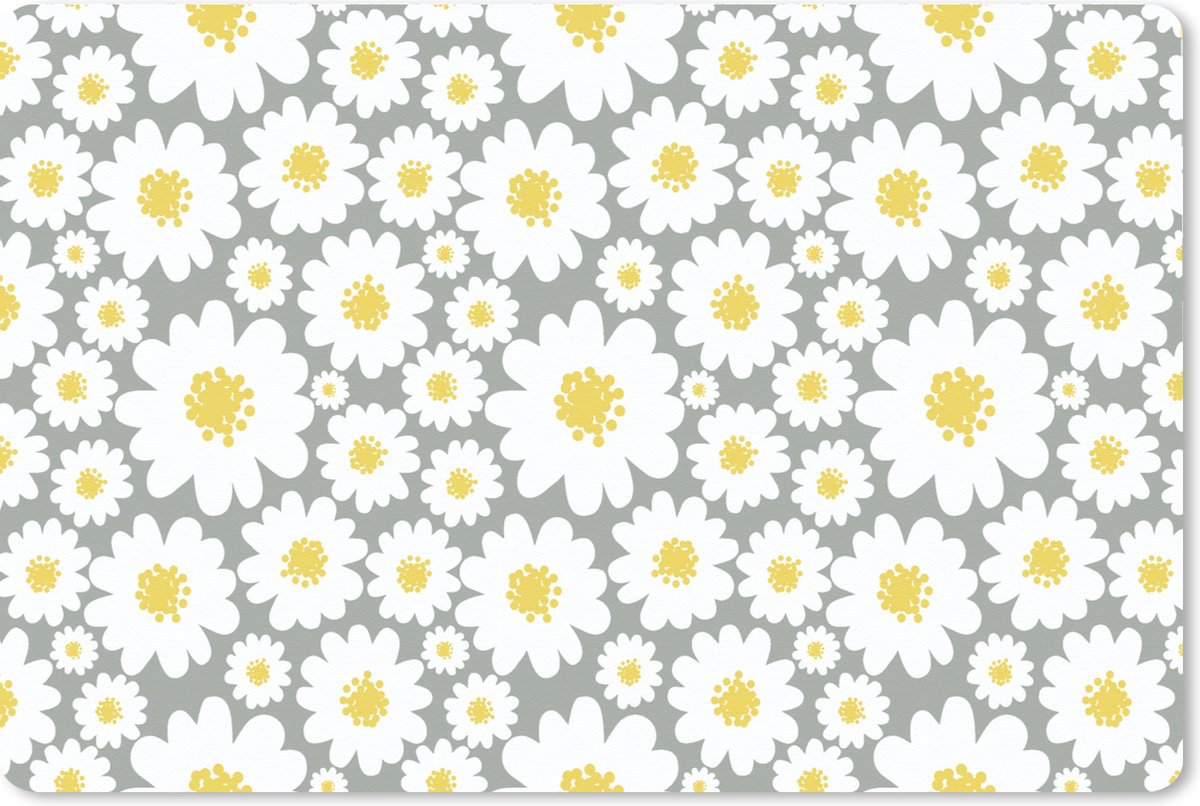 Muismat XXL 90x60 cm - Bureau onderlegger - Bureau mat Meisjes - Daisy - Bloemen - Patronen - Girl - Wit - Kinderen - Kids - Bureaumat - Gaming mousepad xl - Bureaulegger groot - Computer deskmat