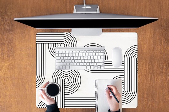Tapis de souris XXL - Sous-main - Tapis de bureau - Cercle - Zwart - Wit - Abstrait - 80x60 cm - Tapis de souris XXL