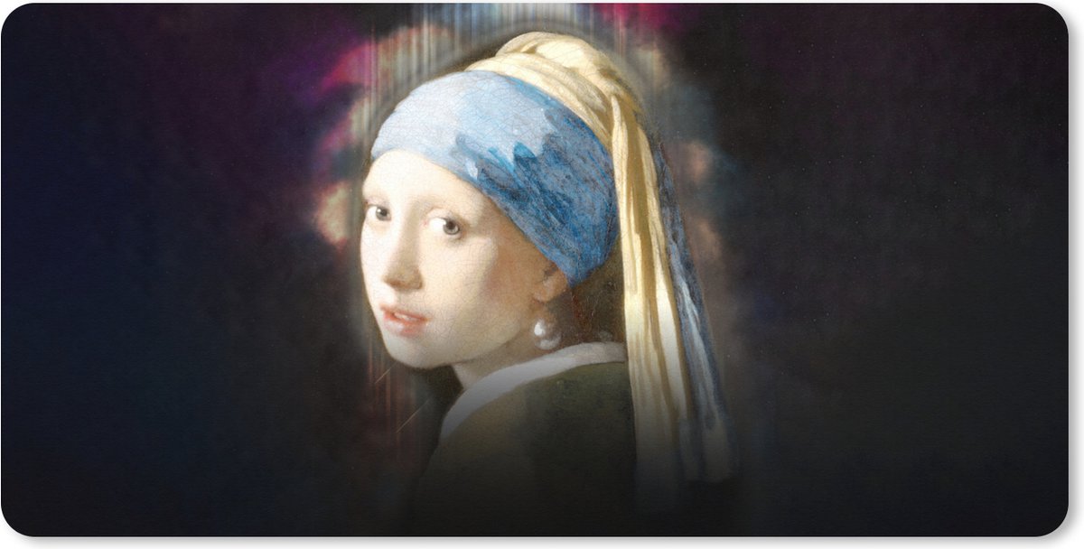 Muismat XXL 100x50 cm - Bureau onderlegger - Bureau mat Meisje met de parel - Johannes Vermeer - Regenboog - Bureaumat - Gaming mousepad xl - Bureaulegger groot - Computer deskmat