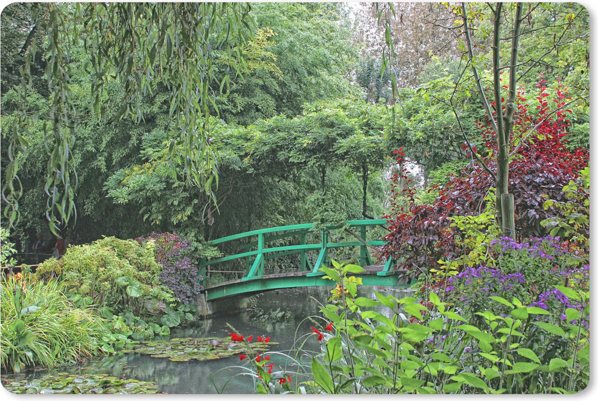 Muismat XXL 120x80 cm - Bureau onderlegger - Bureau mat Groene brug met klein meer in de Franse tuin van Monet in Giverny - Bureaumat - Gaming mousepad xl - Bureaulegger groot - Computer deskmat