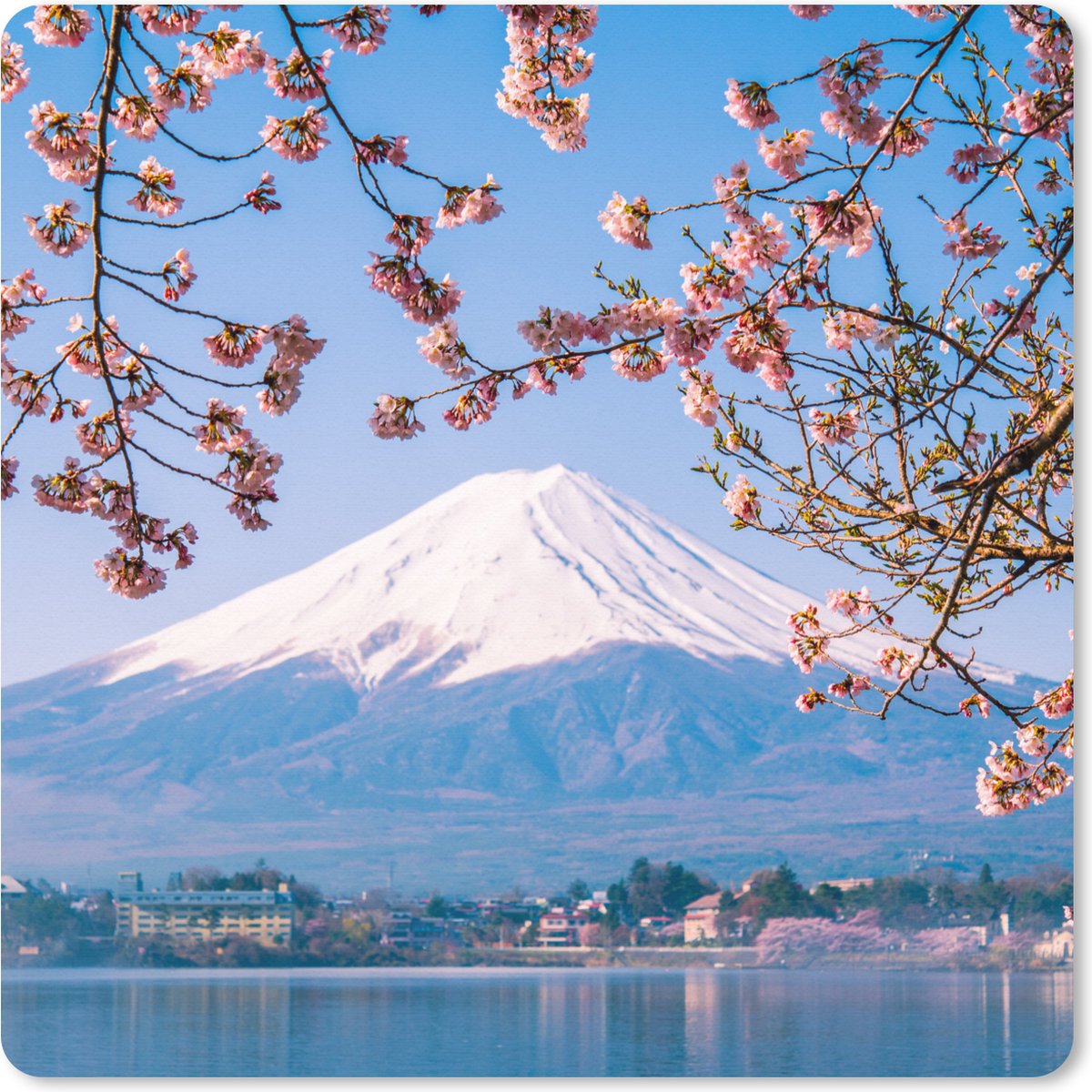 Muismat XXL 40x40 cm - Bureau onderlegger - Bureau mat Uitzicht op de Fuji Berg in het Aziatische Japan - Bureaumat - Gaming mousepad xl - Bureaulegger groot - Computer deskmat