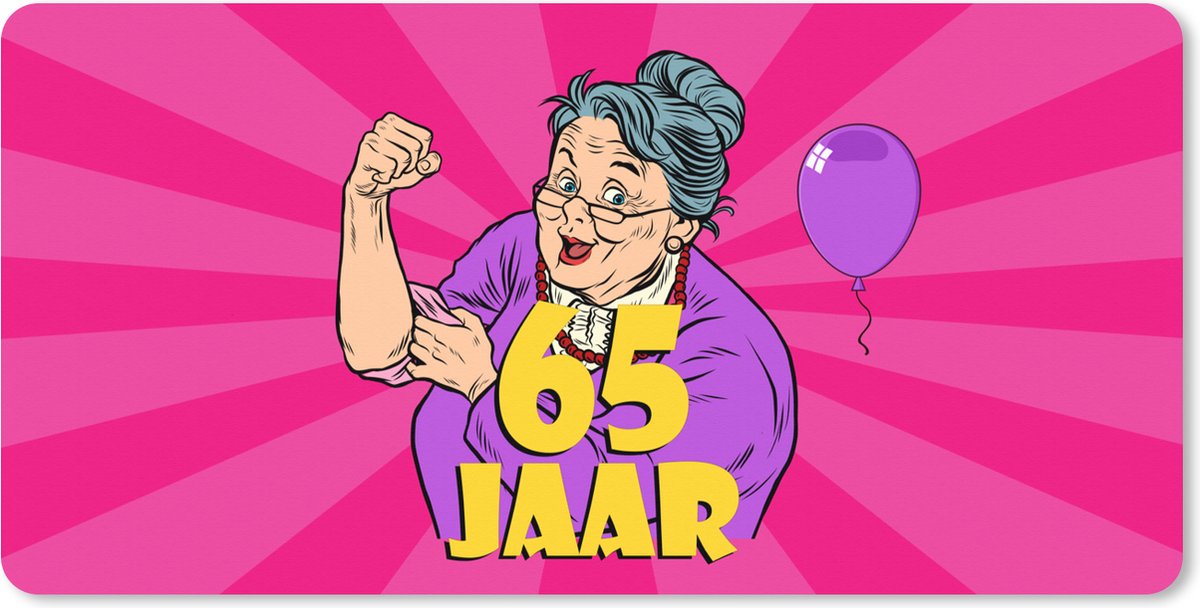 Muismat XXL 90x45 cm - Bureau onderlegger - Bureau mat Vrouw - 65 Jaar - Roze - Bureaumat - Gaming mousepad xl - Bureaulegger groot - Computer deskmat