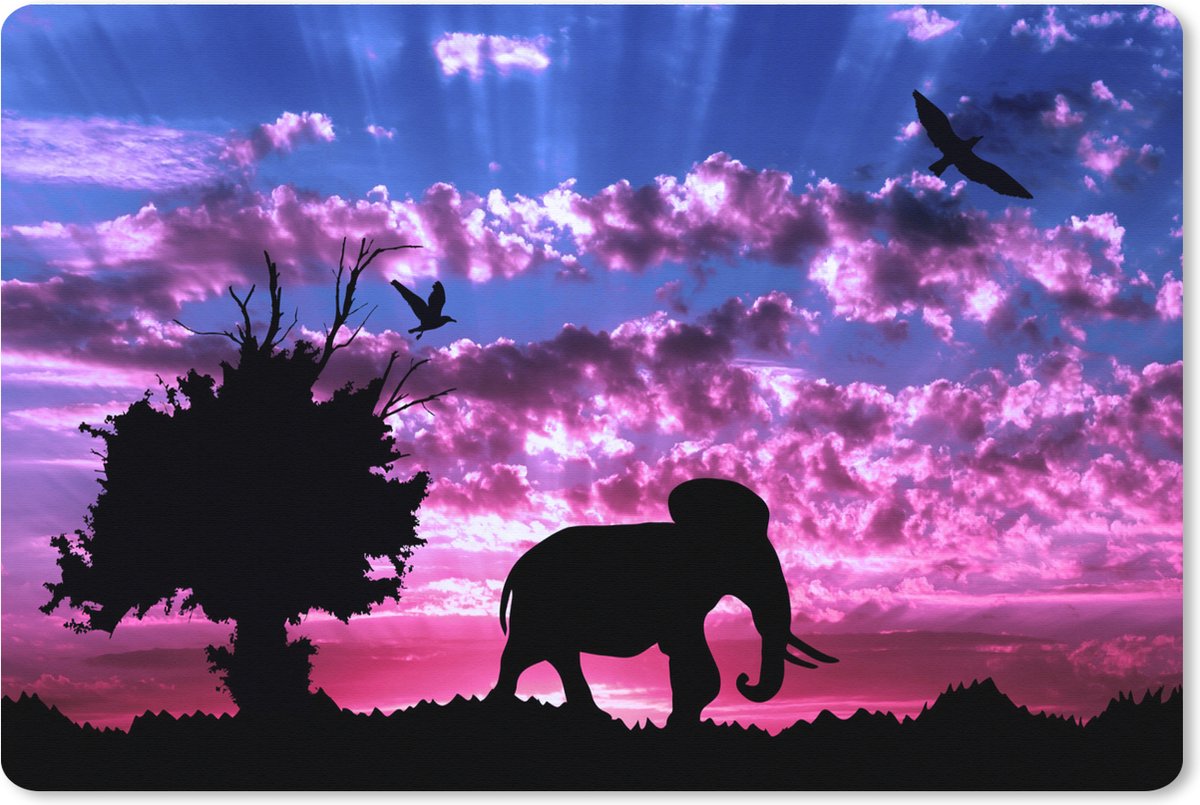 Muismat XXL 120x80 cm - Bureau onderlegger - Bureau mat Olifant - Vogel - Boom - Bureaumat - Gaming mousepad xl - Bureaulegger groot - Computer deskmat